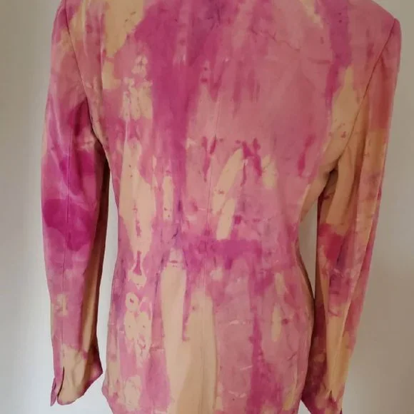 Vintage Gianni Versace silk blazer pink beige tan tie dye painted Med small 4 6
